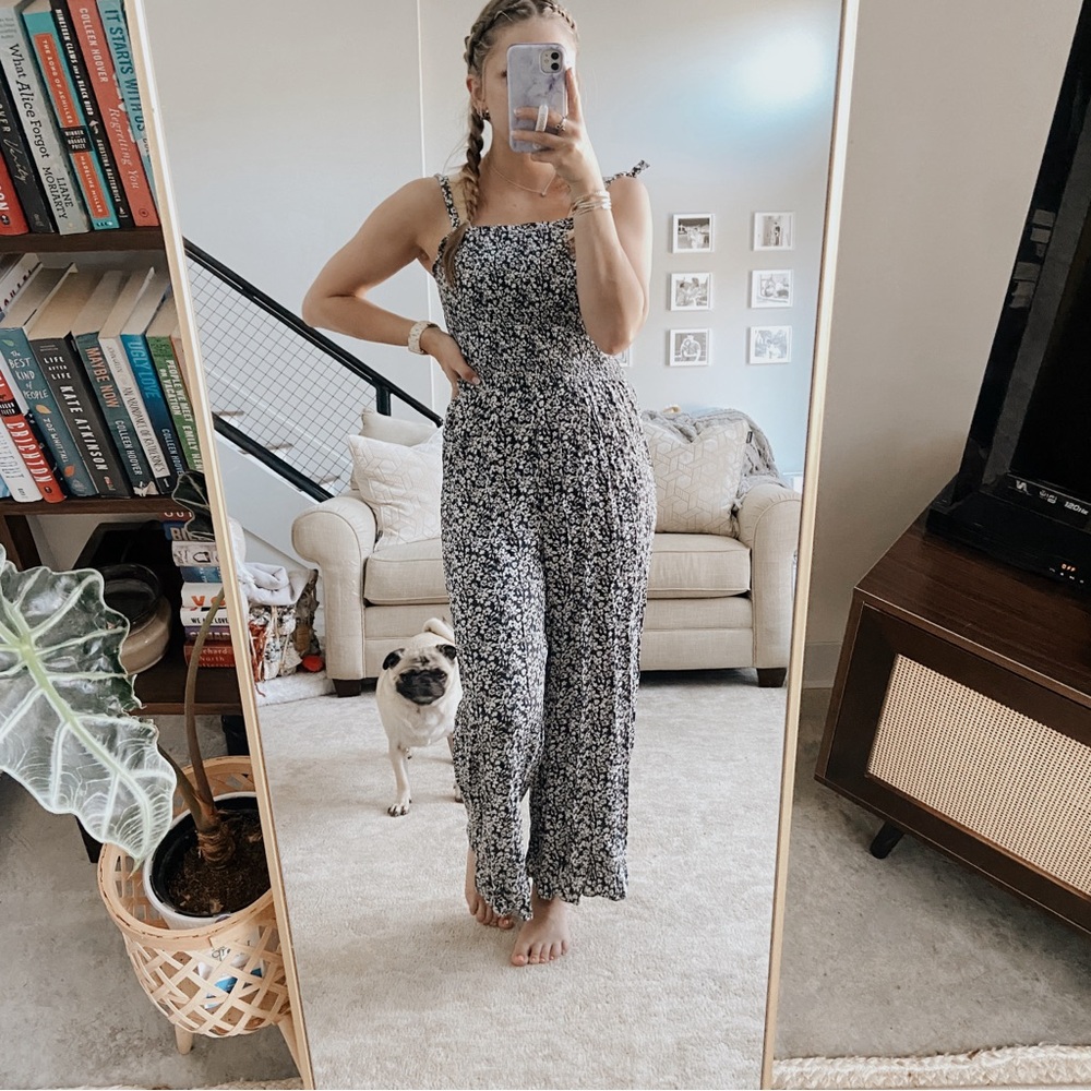Art Class Grey & White Smocked Tank Top Jumpsuit